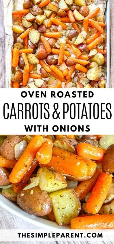 Roasted Carrots And Potatoes, Side Vegetables, Keto Easter, Easy Roasted Potatoes, Oven Roasted Carrots, Roasted Baby Carrots, Carrots Side Dish, Roasted Potatoes And Carrots, Dinner Meat