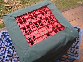 The Practical Frog Blog: Easy to make fabric covers for milk crates! Crate Organization, Milk Crate Chairs, Crate Chairs, Milk Crate Seats, Milk Crate Shelves, Crate And Barrel Registry, Milk Crates Diy, Fabric Storage Ideas, Milk Crate Furniture