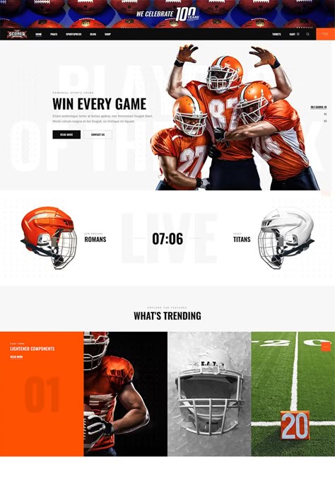 Meet your new sports team leader, Top Scorer! The theme comes with full SportsPress integration which is ideal for sports club and league management. Sports Web Design, Team Page Web Design, Sports Website Design, Personal Brand Website, Red Website, Web Sport, Minimalist Web Design, Brand Website Design, Soccer Logo