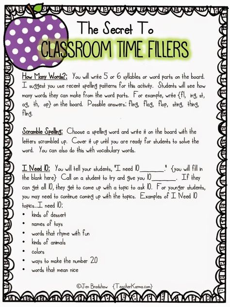 Time filler activities for teachers.  TeacherKarma.com Substitute Teacher Ideas Middle School, Classroom Time Fillers, Activities For 5th Graders, Time Filler Activities, Substitute Teacher Resources, Substitute Teacher Activities, Substitute Teacher Tips, Supply Teacher, Relief Teaching Ideas