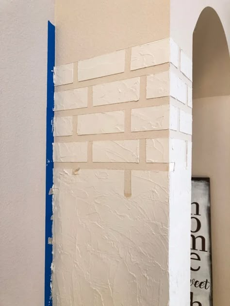 Accent Wall Brick, Brick Accent Wall Bedroom, Paint Faux Brick, Painted Faux Brick Wall, Faux Brick Accent Wall, Fake Brick Wall, Diy Faux Brick Wall, Faux Brick Backsplash, Diy Brick Wall