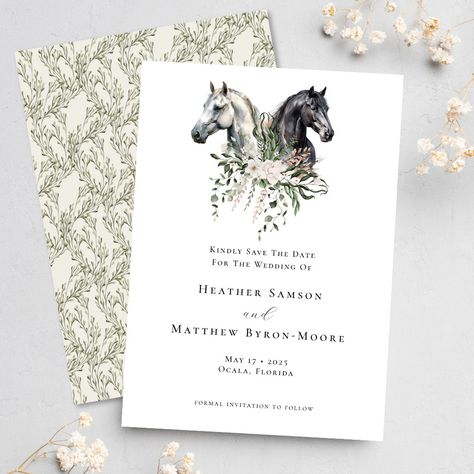 Wedding Horses, Horses Watercolor, Watercolor Save The Date, Garden Chic Wedding, Equestrian Wedding, Watercolour Wedding Stationery, Rustic Wedding Save The Dates, Horse Wedding, Elegant Horse