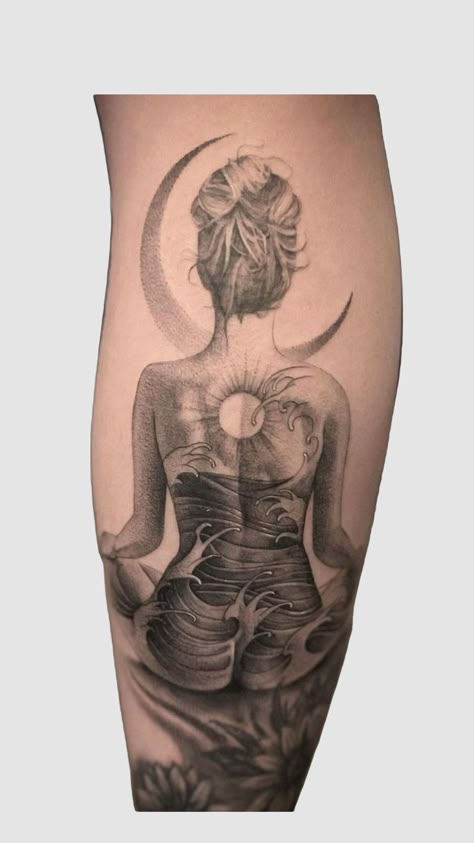 #myfirstshuffle Sun And Moon Tattoos, Moon Tattoos, Leg Tattoos Women, Dope Tattoos For Women, Mermaid Tattoos, Spiritual Tattoos, Sleeve Ideas, Leg Sleeve, Sleeve Tattoos For Women