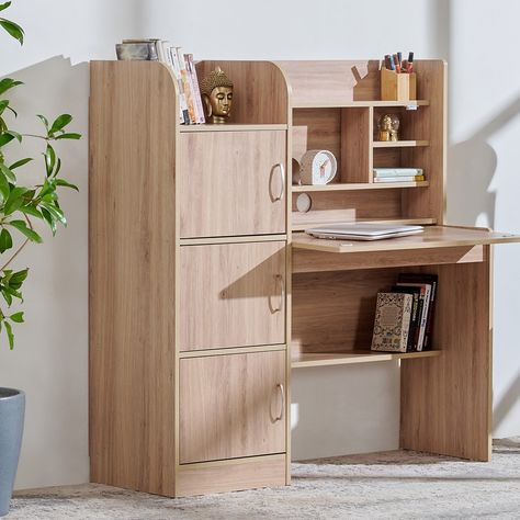 Check out our ✨Timberlite✨ chest of drawers, chic bedside tables, and versatile study desks! Whether you’re organising your essentials or creating a cosy study nook, we have you covered. Explore contemporary design and impeccable craftsmanship, all without burning a hole in your pocket!🏠🛏️🛋️💫 #timberlite #homeessentials #interiorinspiration #furniture #styleandfunction #instahomedecor #homecentreindia Cupboard With Study Table And Dressing Table, Foldable Study Table With Storage, Almari With Study Table, Solid Wood Study Table, Wooden Study Table With Storage, School Bag Storage, Chic Bedside Table, Study Nook, Study Desk