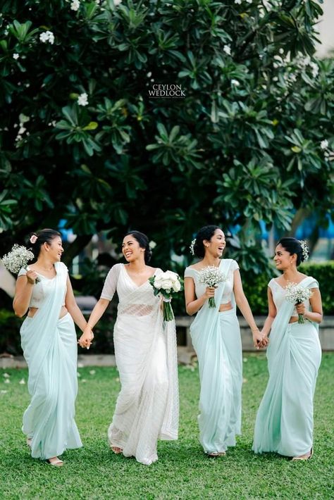 Bride's Maid Dress, Bridesmaid Sarees Sri Lanka, Kandyan Wedding Couple, Bridesmaid Saree Sri Lanka, Wedding Preparations Ideas, Groomsmen Photoshoot, One Day Inshallah, Bridesmaid Sarees, Christian Couple