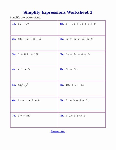 49 Simplifying Algebraic Expressions Worksheet Answers | Chessmuseum Template Library Translating Algebraic Expressions, Writing Algebraic Expressions, Simplifying Rational Expressions, Simplifying Radical Expressions, Evaluating Algebraic Expressions, Equations Worksheets, Simplifying Algebraic Expressions, Simplifying Radicals, Exponent Worksheets