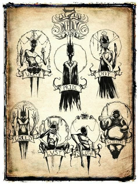 The 7 Deadly Sins Seven Deadly Sins Tattoo, Art Sinistre, Shawn Coss, Baba Jaga, Seven Sins, 7 Sins, 다크 판타지, Dark Art Drawings, 7 Deadly Sins