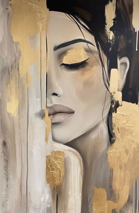 Modern Portrait, Gold Art Painting, Painting Decoration, Guitar Painting, Tableau Art, Unique Paintings, Art Painting Acrylic, Canvas Art Painting, Gold Paint