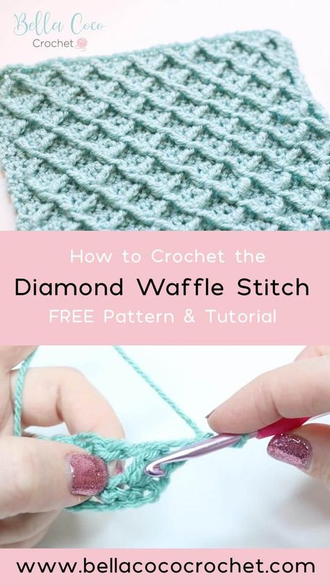 Crochet Diamond, Crochet Waffle, Crochet Waffle Stitch, Waffle Stitch, Blanket Crochet Pattern, Crochet Fall, Crochet Patterns Free Blanket, Crochet Tips, Crochet Patterns Free