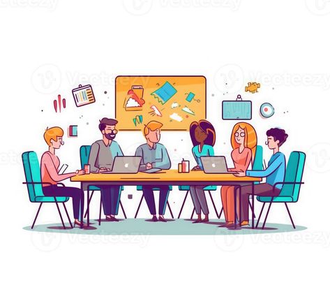 A group of professionals working together at a table or using digital collaboration and communication tools to efficiently manage project . AI Generated Collaboration Illustration, Digital Communication, Communication Tools, Digital Tools, Working Together, Professions, Free Png, A Group, A Table