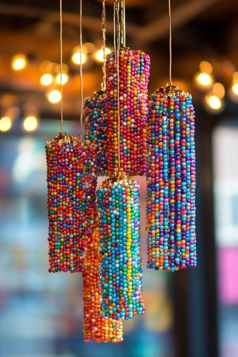 "Illuminate your home with a beautiful DIY Beaded Chandelier! 💡✨ #DIYHomeDecor #BeadedChandelier #LightingDesign" Diy Beaded Chandelier, Diy Mirror Decor, Glassware Display, Beaded Lampshade, Friendship Bracelets Designs, Diy Chandelier, Diy Birthday Decorations, Beaded Chandelier, Beaded Curtains