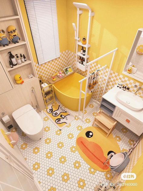 Kids Room Decoration Ideas, Bathroom Modern Design, Kids Bathroom Design, Room Decoration Ideas, Bathroom Modern, Pastel Room, Yellow Bathrooms, Bathroom Design Decor, Tiny House Decor