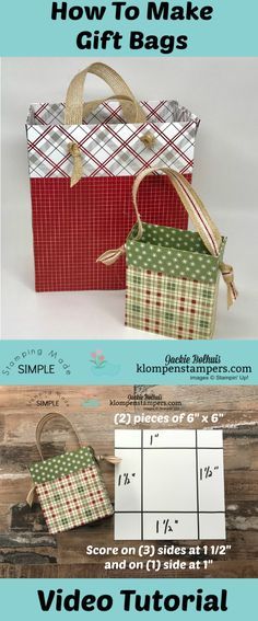 VIDEO TUTORIAL:  It's easy to make ANY SIZE gift bag from Designer Series Paper (DSP).  Jackie Bolhuis, Klompen Stampers Make Gift Bags, Make A Gift Bag, Klompen Stampers, How To Make A Gift Bag, Scrapbook Paper Crafts Diy, Jackie Bolhuis, Gift Bags Diy, Folding Origami, Creative Diy Gifts