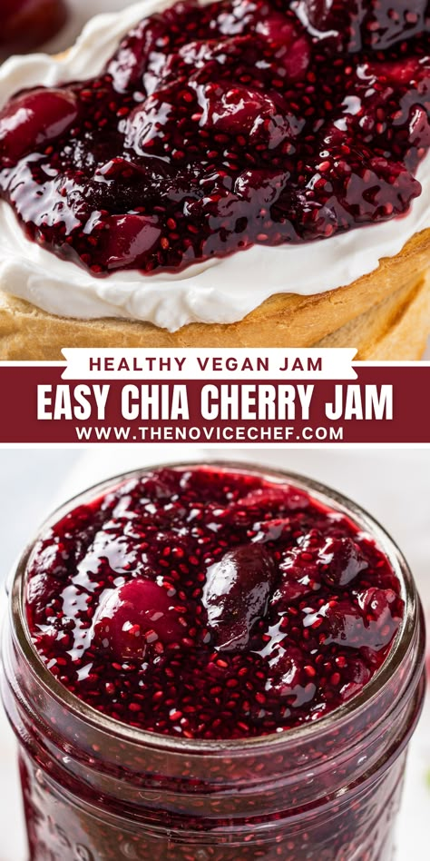 Sugar Free Freezer Jam, Cherry Chia Jam, Cherry Freezer Jam, Using Chia Seeds, Vegan Jam, Chia Seed Jam Recipe, Easy Jam Recipe, Chia Jam Recipe, Cherry Jam Recipes