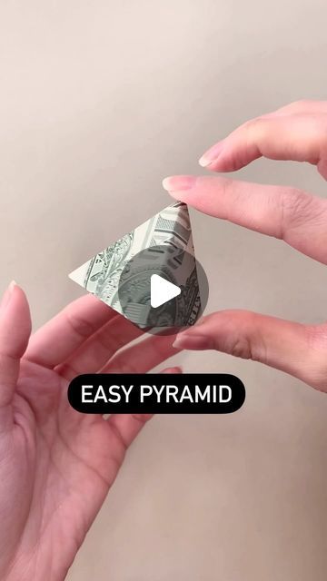 Origami Pyramid Tutorial, How To Fold Money, Origami Money Easy, Money Origami Easy Step By Step, Dollar Origami Easy Step By Step, Oragami Money Easy, Folding Money For Gifts Step By Step, Money Folding Ideas Easy, Money Pyramid