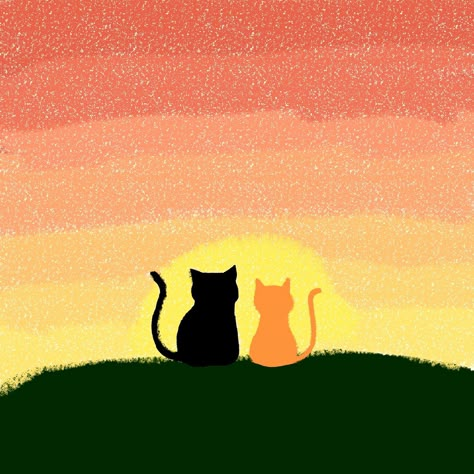 Sunset Aesthetic Painting Easy, Sunset Drawing Aesthetic, Mini Canvas Cat Painting, Easy Romantic Painting Ideas, Kitty Paintings Easy, Orange Cat Painting Easy, Sunset Easy Drawing, Easy Cat Painting Ideas On Canvas, Cute Cat Painting Easy