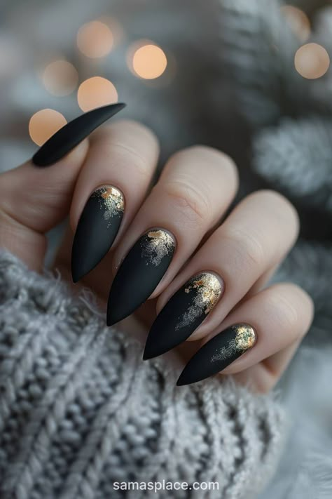 22 Charcoal Winter Nails Art Ideas and Designs Dark Elegant Nail Designs, Matte Nail With Chrome Tip, Nail Art Designs Black Colour, Onyx Storm Nail Ideas, Gloss On Matte Nails, Black Textured Nails, Edgy Nail Designs Simple, Nails Inspiration Almond Classy, Moody Winter Nails