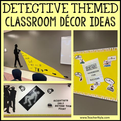 Detective Themed Classroom Decor Ideas | Nyla's Crafty Teaching Detective Themed Classroom, Reading Nook Classroom, Mystery Ideas, Cute Classroom Decor, Mission Impossible Theme, Classroom Scavenger Hunt, Detective Theme, Middle School Teaching Ideas, Themed Classroom Decor