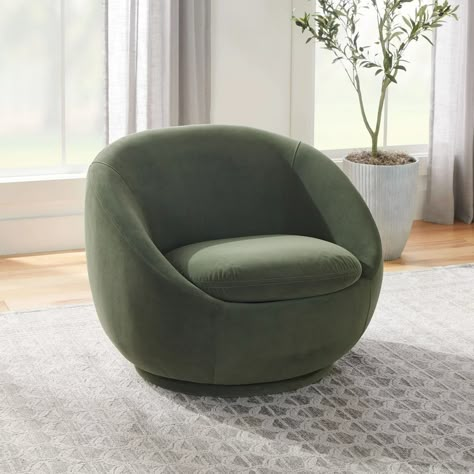 Better Homes & Gardens Mira Swivel Chair, Olive Velvet - Walmart.com Home Aestethic, Boy Kids Room, Velvet Swivel Chair, Olive Velvet, Mid Century Accent Chair, Modern Swivel Chair, Modern Club Chair, Green Velvet Fabric, Green Living Room