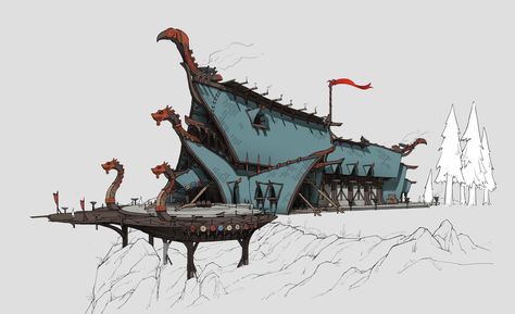 ArtStation - Viking, Mad Mouse Viking Castle, Viking Architecture, Valheim Builds, Minecraft Modern City, Village Drawing, Nordic Architecture, Book Illustration Layout, Viking House, Viking Character