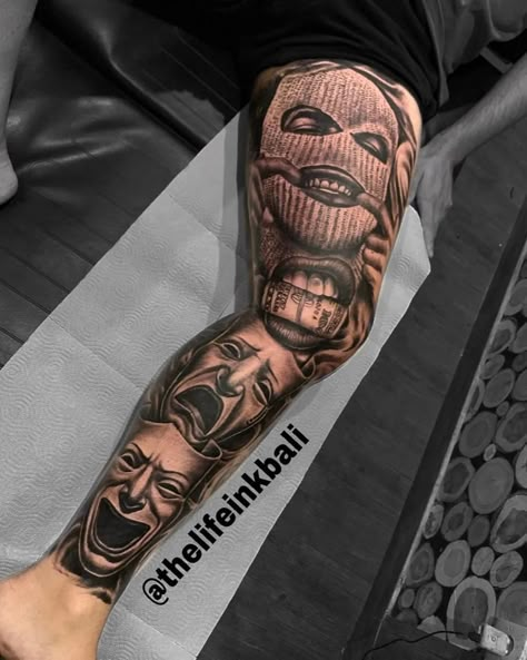 Aska_lifeinkbali | Well done full leg sleeve out side just taken 7 hours one siting many style only inthelifeinkbali 💉💯 Please guys book you sport guy✅✅✅💪💪💪… | Instagram Clown Leg Tattoo, Tattoo For Leg Men, Men’s Leg Sleeves, Side Leg Tattoo Men, Best Leg Tattoos Men's, Man Arm Tattoo Ideas, Leg Sleeve Tattoo Men Full, Chicano Leg Sleeve, Men's Leg Tattoos