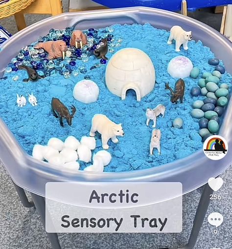 Arctic Animals Tuff Tray, Polar Tuff Tray, Non Food Sensory Bins, Artic Animals Eyfs, Artic Tuff Tray Ideas, Arctic Eyfs Activities, Reggio Inspired Winter Activities, Polar Animals Sensory Bin, January Tuff Tray Ideas