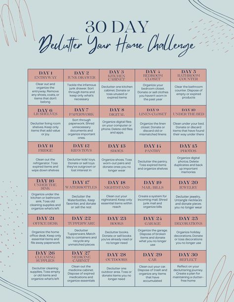 30 Days to Declutter Your Home Challenge: Organization Guide - Etsy Australia Decluttering Inspiration, Declutter Home, Declutter Challenge, Scavenger Hunt For Kids, House Cleaning Checklist, Just Keep Going, Household Cleaning Tips, Declutter Your Home, Cleaning Checklist