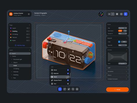 UI-UX for a 3D Editor ✦ Meshio by Halo UI/UX for HALO LAB on Dribbble Software Interface Design, Software Ui Design, Digital Twin, User Journey, Patient Monitor, 3d Ui, Ui Color, Online Web Design, 3d Design Software