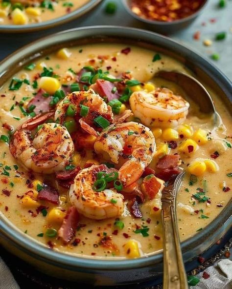 Antonia Lofaso | Louisiana Shrimp and Corn Bisque | Facebook Louisiana Soul Food, Shrimp And Corn Bisque, Shrimp Bisque Recipe, Shrimp And Corn Soup, Louisiana Shrimp, Seafood Bisque Recipe, Corn Bisque, Shrimp And Corn, Seafood Soup Recipes