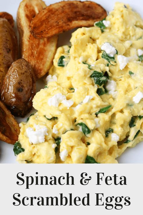 Ready in minutes and filled with spinach and feta cheese, these spinach scrambled eggs are a quick, easy and high-protein breakfast idea. Feta Scrambled Eggs, Spinach Scrambled Eggs, Spinach And Eggs Breakfast, Kay Nutrition, Eggs With Spinach, Scrambled Eggs With Spinach, Healthy Egg Recipes, Scrambled Eggs Recipe, Feta Recipes