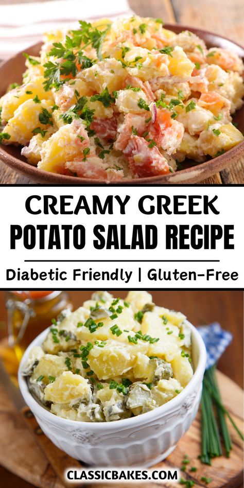 Discover a refreshing twist on a classic with this Greek Potato Salad. Loaded with tender potatoes, tangy feta, olives, and a zesty dressing, it's the perfect side dish for any meal. Enjoy the fresh, Mediterranean flavors in every bite! Potato Salad Loaded, Vinegar Potato Salad, Greek Potato Salad, Healthy Potato Salad, Potato Salad Recipes, Potato Salad Healthy, Potatoe Salad, Mediterranean Flavors, Bbq Chicken Breast