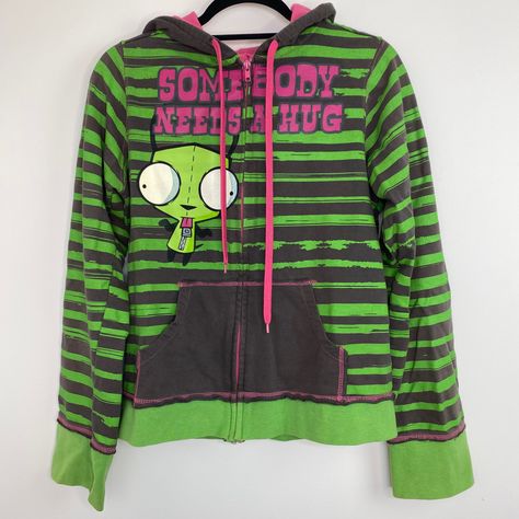 Scene Clothing, Invader Zim Gir, Zim Gir, Silly Clothes, Scene Queens, Scene Outfits, Green And Gray, Scene Fashion, Scene Kids