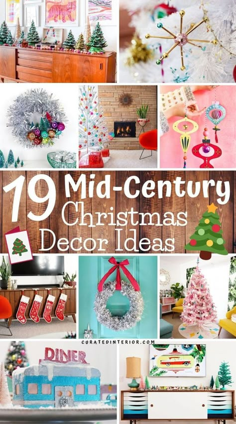 19 Mid-century Modern Christmas Decor Ideas. These retro Christmas decor ideas will take you back to the 1950s! Don't miss our favorite mid-century Christmas decorating ideas this holiday season. #christmas #midcenturymodern Mid Century Christmas Decor, Modern Christmas Decor Ideas, Mcm Christmas, Mod Christmas, Retro Christmas Decorations, Mid Century Modern Christmas, Aluminum Christmas Tree, Mid Century Holiday, Modern Christmas Tree