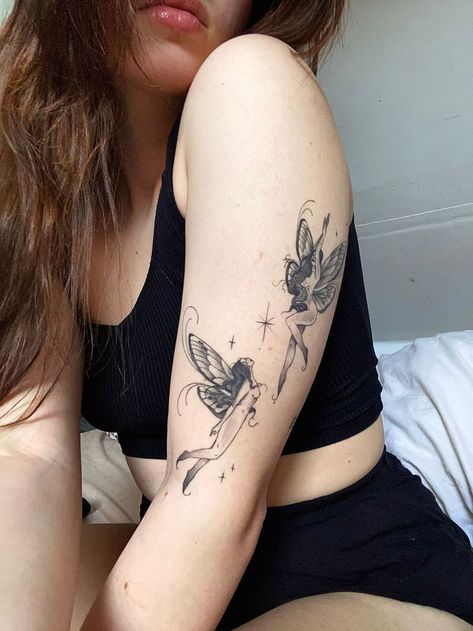 Fairy Sleeve Tattoo, Whimsical Tattoos, Filmy Vintage, Fairy Tattoo Designs, Fantasy Tattoos, Fairy Tattoo, Discreet Tattoos, Subtle Tattoos, Elegant Tattoos