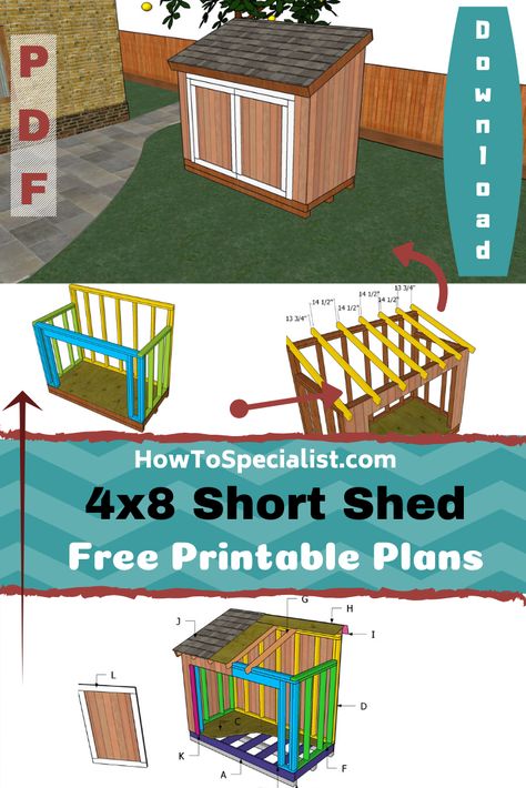 4x8 Short Lean to Shed - Free DIY Plans | HowToSpecialist - How to Build, Step by Step DIY Plans Diy Shed Plans 4x8, Slanted Roof Shed, Diy Lean To Shed, Pole Garage, Generator Shed, Small Shed Plans, Diy Storage Shed Plans, Build A Tiny House, Shed Build