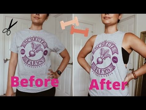 (6) DIY MUSCLE TEE FROM A TSHIRT/ HOW TO MAKE A MUSCLE TO FROM A TSHRT - YouTube How To Make A Muscle Tank Diy, Making Crop Tops Diy T Shirts, Diy Muscle Tee, Diy Muscle Tank From T Shirt, Cut Tshirt Into Tank Top, Muscle Shirt Diy, How To Cut A Tshirt Into A Tank Top, How To Cut Sleeves Off Tshirt, Muscle Tank Diy