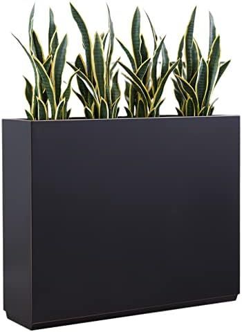 Rosemary Hedge, Indoor Planter Box, Metal Divider, Rectangular Planter Box, Metal Planter Boxes, Divider Design, Black Patio, Rectangular Planters, Plant Box