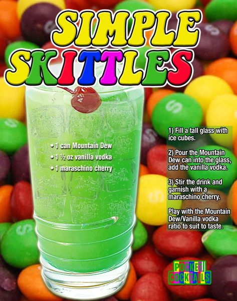 Skittles Drink, Pocket Cocktails, Drink Wall, Bartender Drinks, Liquor Recipes, Alcholic Drinks, Mix Drinks, Cocktail Drinks Alcoholic, Mixed Drinks Alcohol