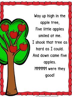 Kindergarten Poetry, Preschool Apple Activities, Preschool Apples, Apple Song, Preschool Poems, Preschool Apple Theme, Apple Kindergarten, Apple Week, Apple Lessons