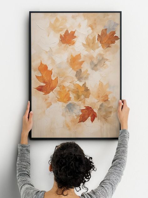 autumn fall leaves with beige and brown background Orange fall leaves falling down abstract oil painting. autumn home decoration fall home decor home fall wall art fall poster autumnal leaves poster leaves fall abstract oil painting original oil paint fall paint fall illustration fall drawing autumn illustration autumn leaves drawing leaves illustration flower fall flower wall art flower autumn print autumn flowers orange brown muted colors matte tone earthy tone decor vintage decor oil paint Flower Painting On Canvas, Autumn Gifts, Oil Painting Flowers, Warm Autumn, Fall Gifts, Beige Background, Fall Flowers, Autumn Home, Fall Home Decor