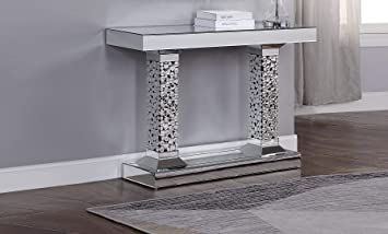 ACME Furniture Console Table, Mirrored and Faux Gems Mirrored Column, Mirror Pedestal, Wood And Mirror, Mirror Console Table, Sofa Console, Column Base, Electric Fireplace Tv Stand, Occasional Tables, Mirror Console