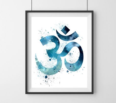 Watercolor Yoga gifts Blue Om symbol wall art buddhist art | Etsy Om Painting, Yoga Kunst, Om Art, Yoga Wall Art, Paper Museum, Yoga Decor, Yoga Wall, Painting Canvases, Zen Decor