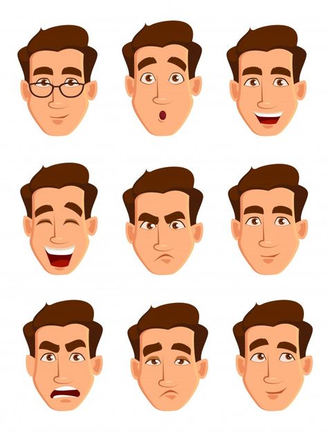 Face expressions of a man Premium Vector | Premium Vector #Freepik #vector #background #man #character #cartoon Cartoon Faces Expressions, 3d Karakter, Emotion Faces, Vector Character Design, 얼굴 그리기, Face Illustration, Drawing Expressions, Cartoon Man, Cartoon Faces