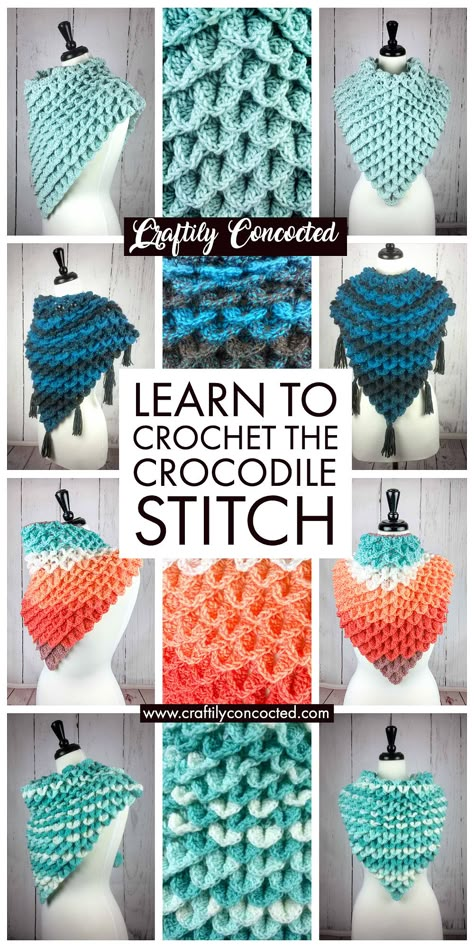 Crochet Crocodile Stitch Tutorial, Crochet Bunting Free Pattern, Crochet Crocodile, Embroidery Guide, Crochet Bunting, Foundation Single Crochet, شال كروشيه, Tips Sewing, Crocodile Stitch