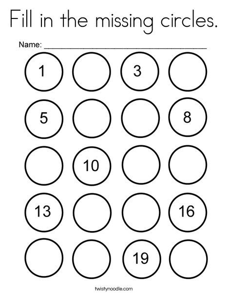 Fill in the missing circles Coloring Page - Twisty Noodle Fill In, Fill In The Missing Numbers, Kindergarten Math Worksheets Free, Counting To 20, Twisty Noodle, Free Preschool Worksheets, Preschool Math Worksheets, Kids Worksheets Preschool, Numbers Kindergarten