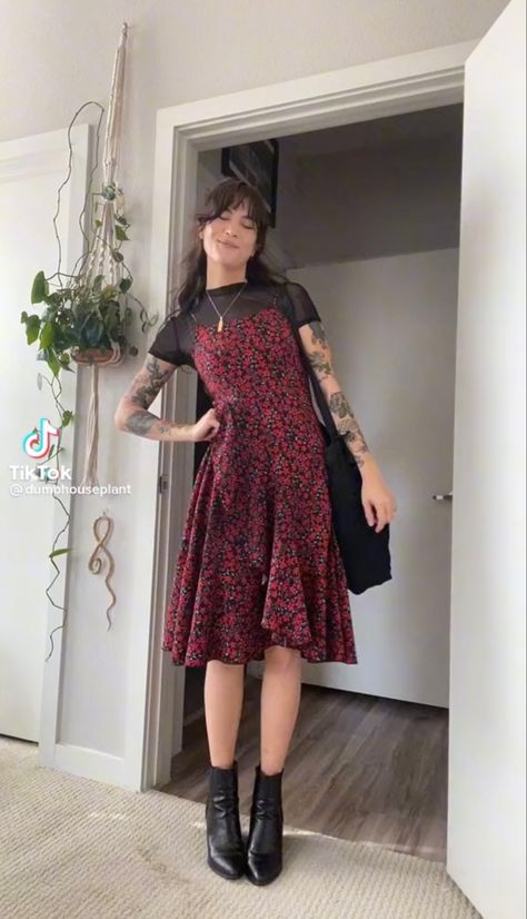 Dress With Tshirt Under Outfits, Flamboyant Natural Clothing, Witch Outfit Modern Halloween, Goth Chic Outfits Plus Size, Alternative Fashion Professional, Alternative Semi Formal Dress, Edgy Outfits Pear Shape, Flare High Rise Jeans Outfit, Punk Cottagecore Outfits