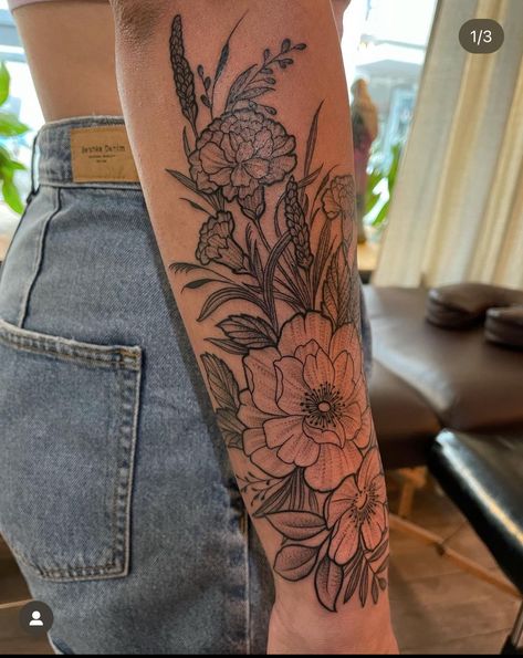 Floral Sleeve Tattoo Forearm, Floral Tattoo Sleeve Forearm, Flower Tattoos Filler, Elbow Sleeve Tattoos For Women, Medium Shoulder Tattoo, Shoulder Cap Half Sleeve Tattoo, Tattoo Ideas Flower Sleeve, Arm Sleeve Tattoo Ideas Female, Womens Tattoos Forearm