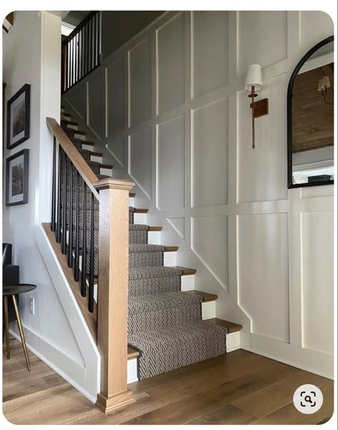 Wall Instead Of Railing, Board And Batten Stairwell Staircases, Staircase Wall Board And Batten, Board And Batten Wall Staircase, Board And Batten Stairway Walls, Board And Batten In Stairwell, Board And Batten Wall Entryway Stairs, Board Batten Stairway, Board And Batten Up Stairs