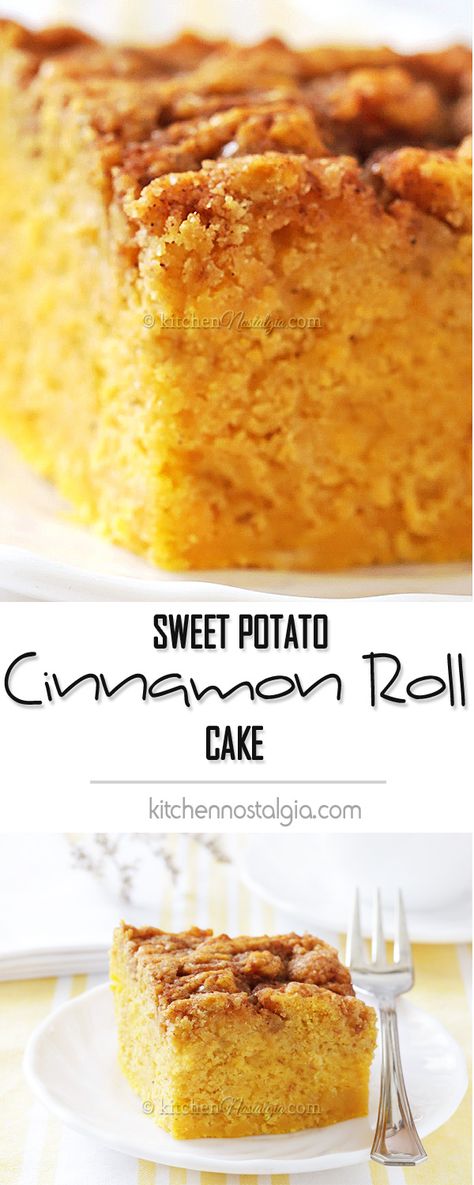 Sweet Potato Cinnamon Roll Cake, Nostalgia Recipes, Cake Recipes Healthy, Kitchen Nostalgia, Healthy Cinnamon Rolls, Breakfast Cake Recipes, Sweet Potato Cinnamon, Recipe Salmon, Snack Cakes