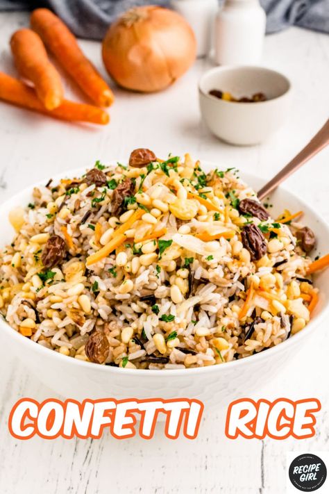 Confetti Rice Recipe, Risotto Side Dish, Confetti Rice, Dinner Rice, Pizza Rice, Rice Sides, Pasta Side, Family Dinner Night, Main Recipes